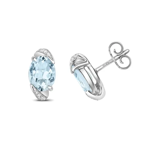 Diamond Stud Earrings Oval Aqua